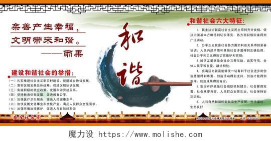 和谐社区中国风水墨和谐社会特征展板设计